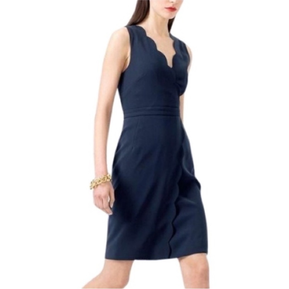 J. Crew scalloped wrap crepe dress navy A1927 size 0